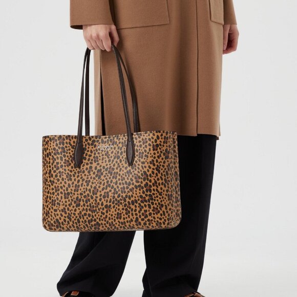 Kate Spade All Day Tote Leopard Brown Leather Shoulder Bag Purse Wristlet Set - Picture 4 of 10